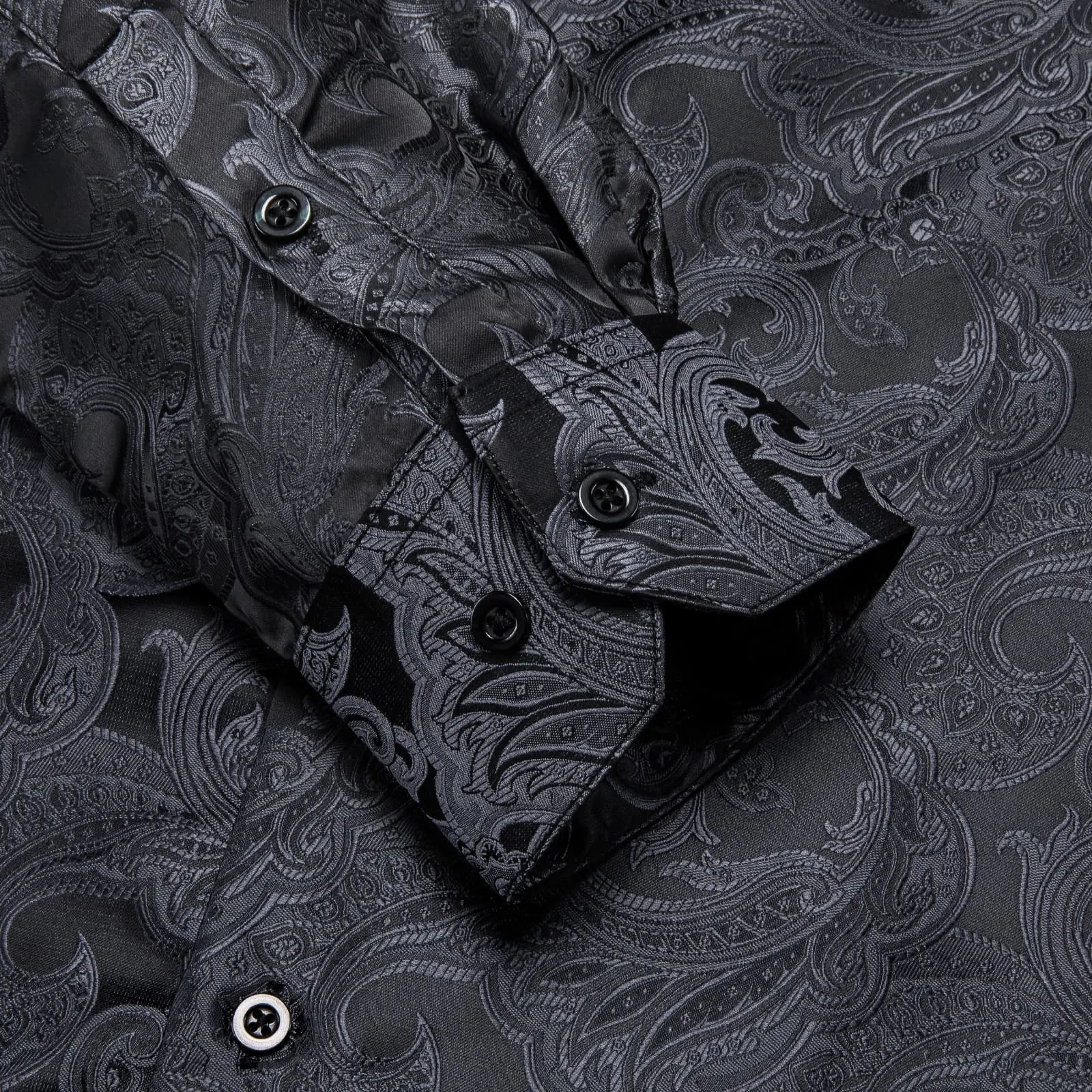 Hi-Tie Classic Black Floral Pattern Silk Mens Long Sleeve Shirt