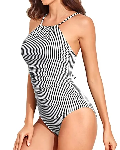 High Neck Tummy Control Swimwear Women's One Piece Bathing Suit