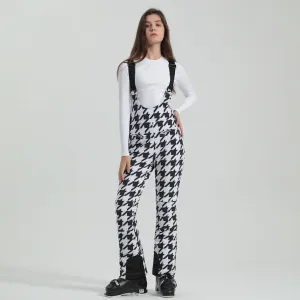 High Waist Zipper Houndstooth Slim Salopette Ski Pants