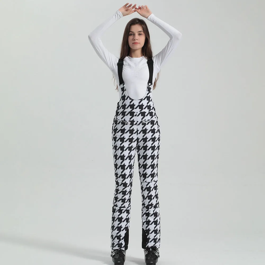 High Waist Zipper Houndstooth Slim Salopette Ski Pants