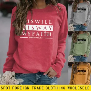 HISWILL Letters Round Neck Women Long-sleeved Loose Printed Sweatshirt