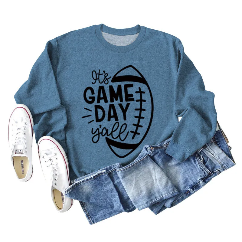 IT'S GAME DAY Y'ALL LOOSE OVERSIZED CREWNECK LONG-SLEEVED SWEATSHIRT WOMEN