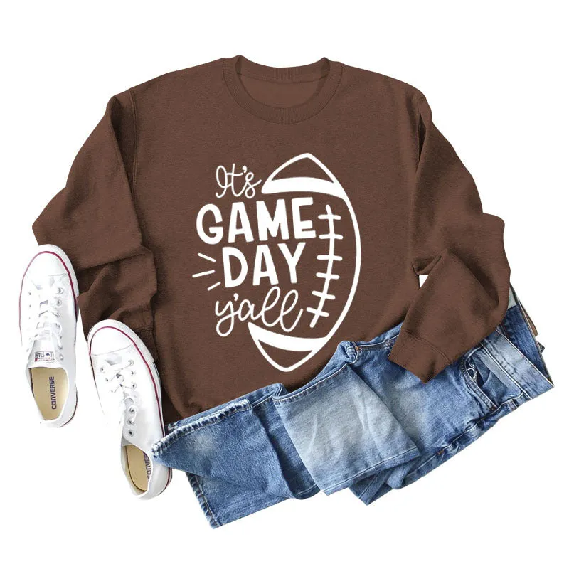 IT'S GAME DAY Y'ALL LOOSE OVERSIZED CREWNECK LONG-SLEEVED SWEATSHIRT WOMEN