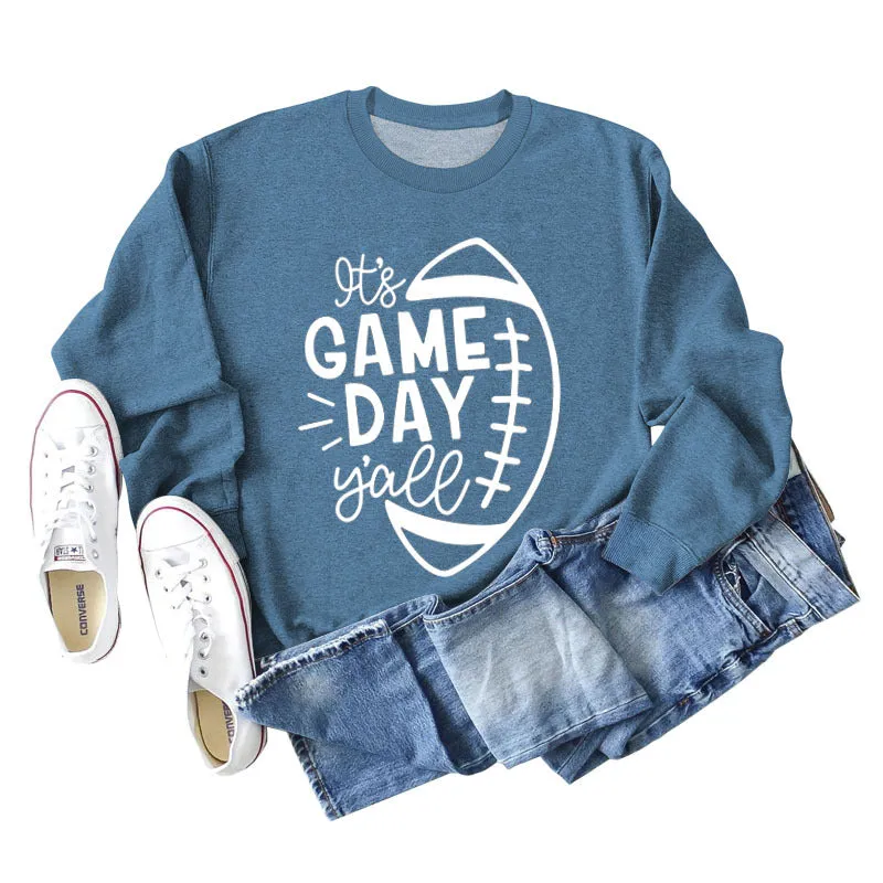 IT'S GAME DAY Y'ALL LOOSE OVERSIZED CREWNECK LONG-SLEEVED SWEATSHIRT WOMEN