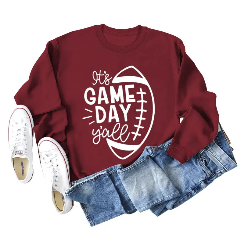 IT'S GAME DAY Y'ALL LOOSE OVERSIZED CREWNECK LONG-SLEEVED SWEATSHIRT WOMEN