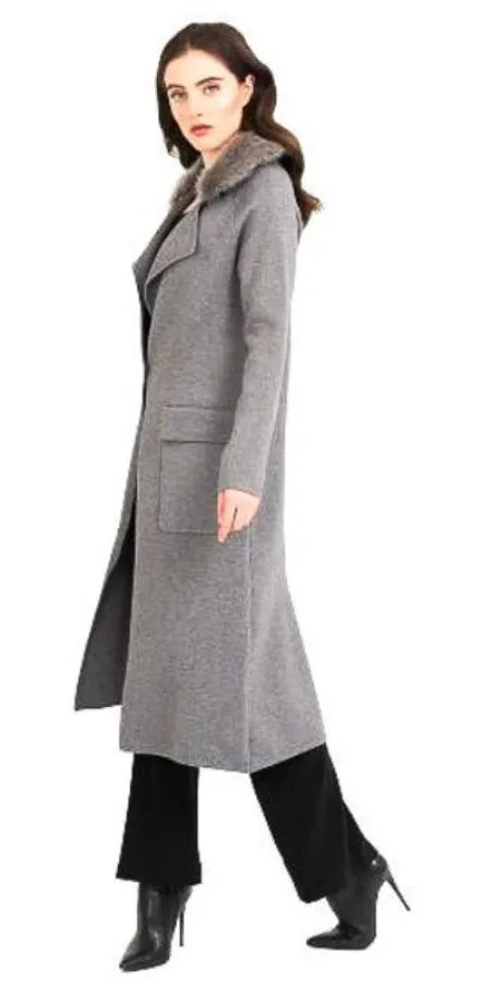 Joseph Ribkoff Grey Coat Jacket with Faux Fur Detachable Collar 194917