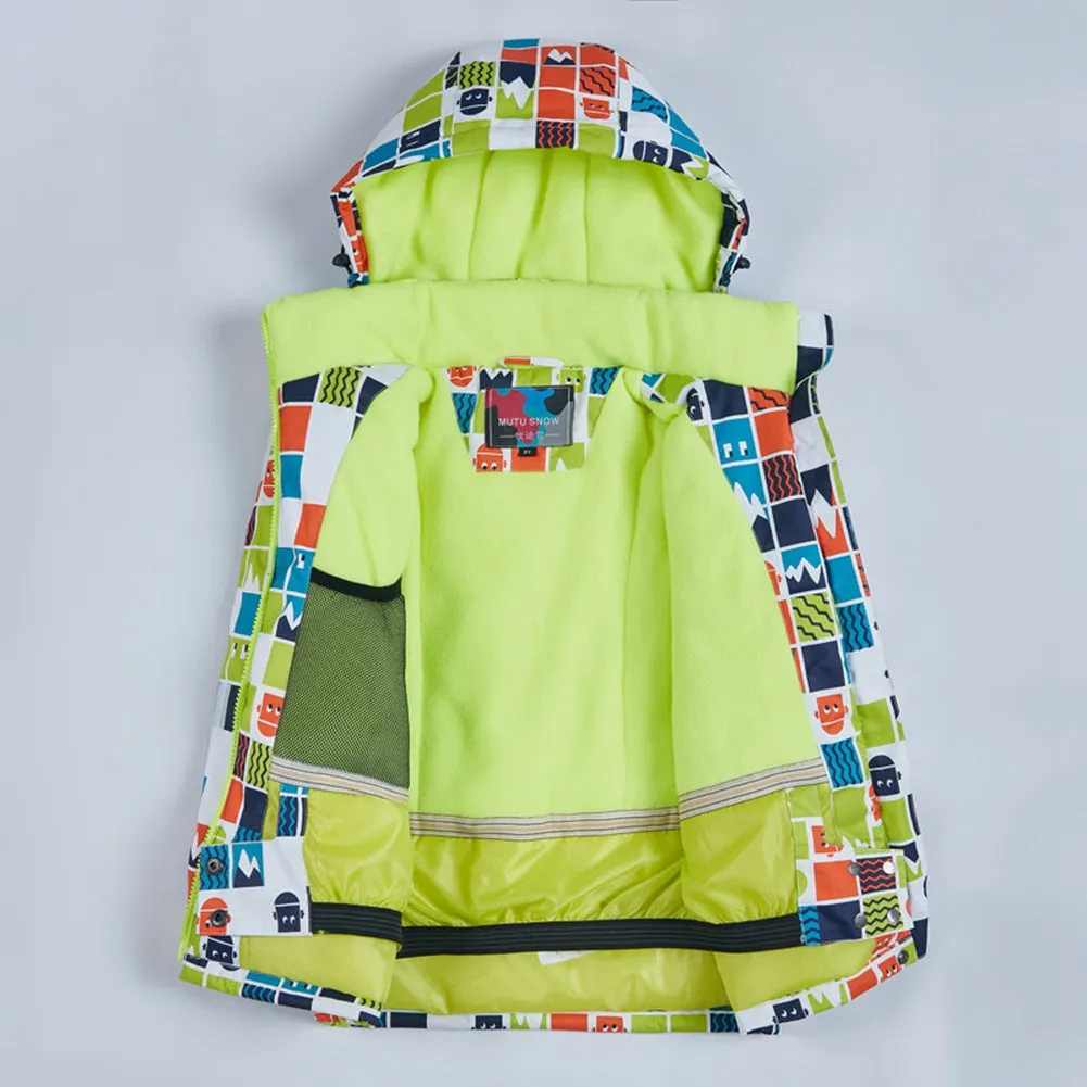 Kids Printed Insulated Snow Coat & Bibs Pants Windproof