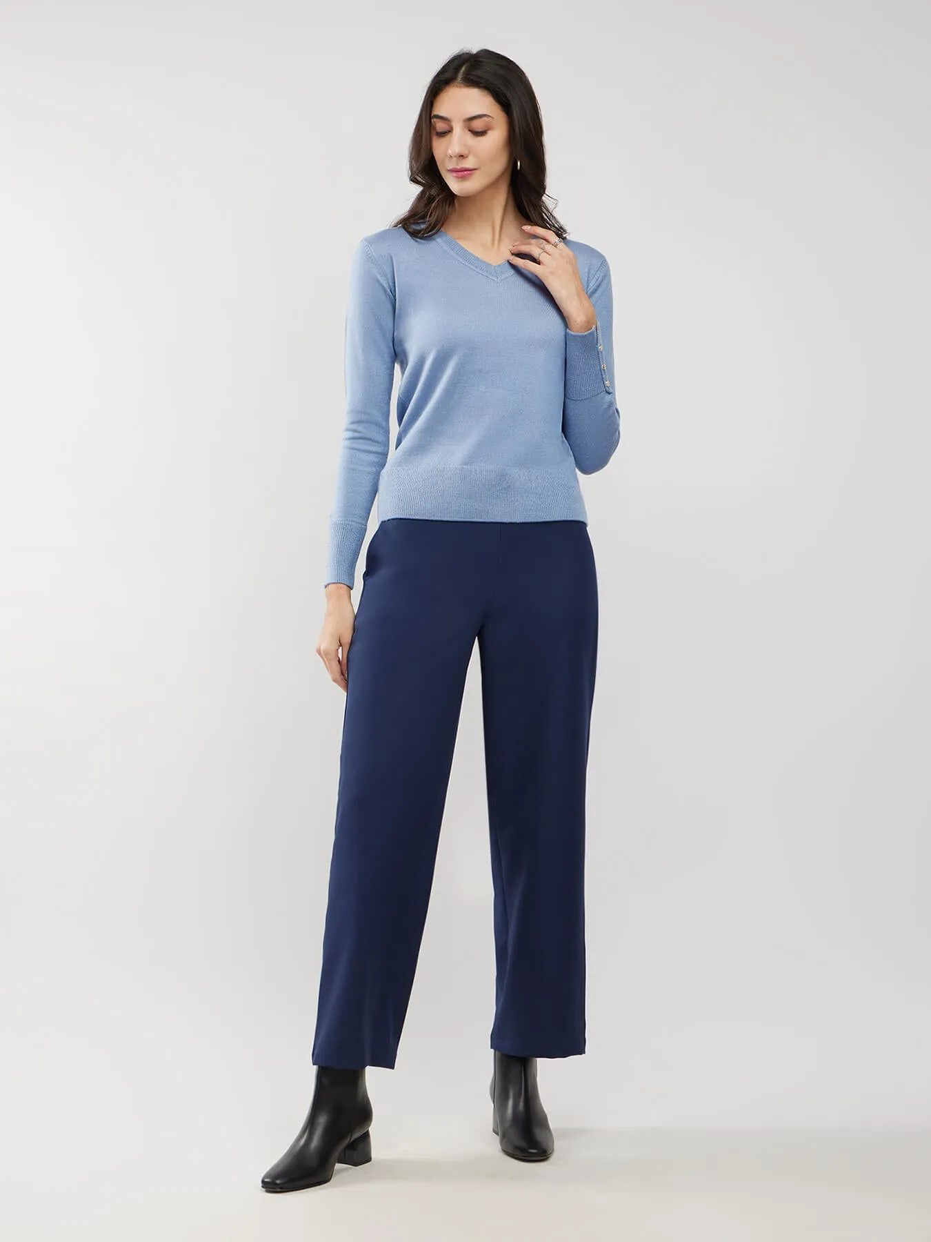 LivSoft Button Detail Sweater - Light Blue