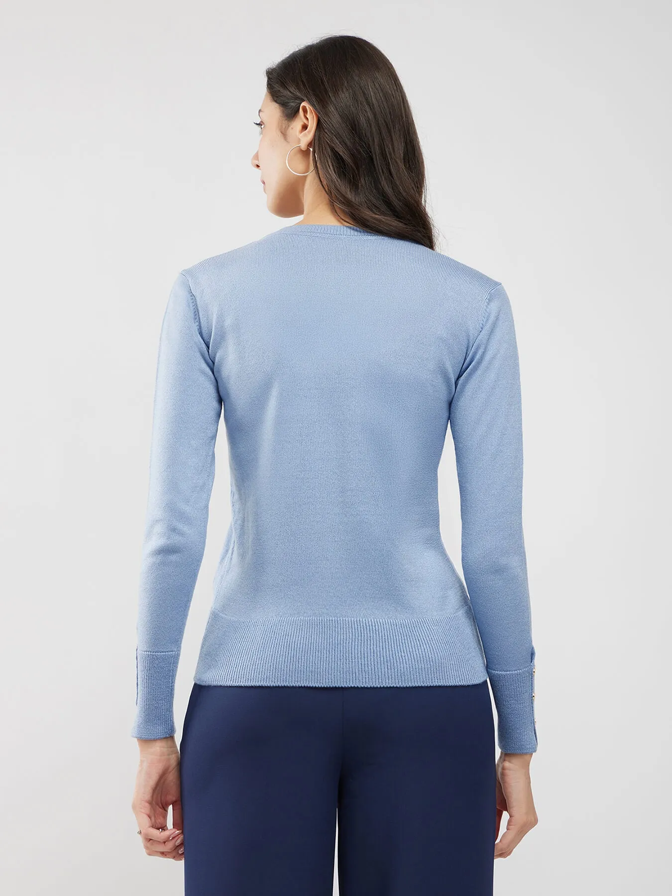 LivSoft Button Detail Sweater - Light Blue