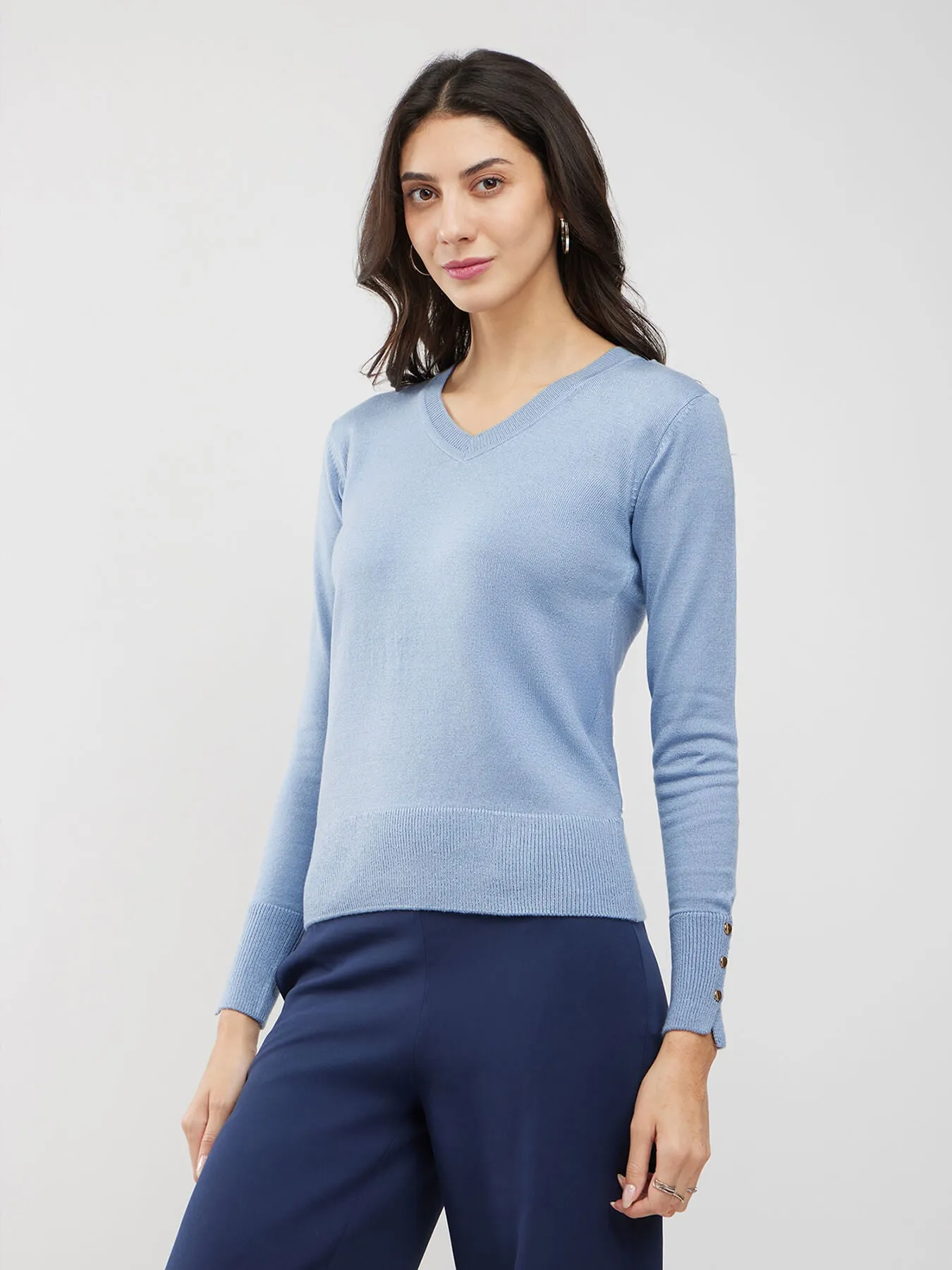 LivSoft Button Detail Sweater - Light Blue