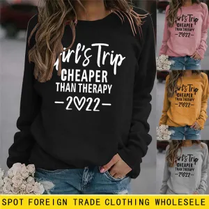 Loose Round Neck Long Sleeve Girls Trip CHEAPER Letter Top Plus Size Sweater