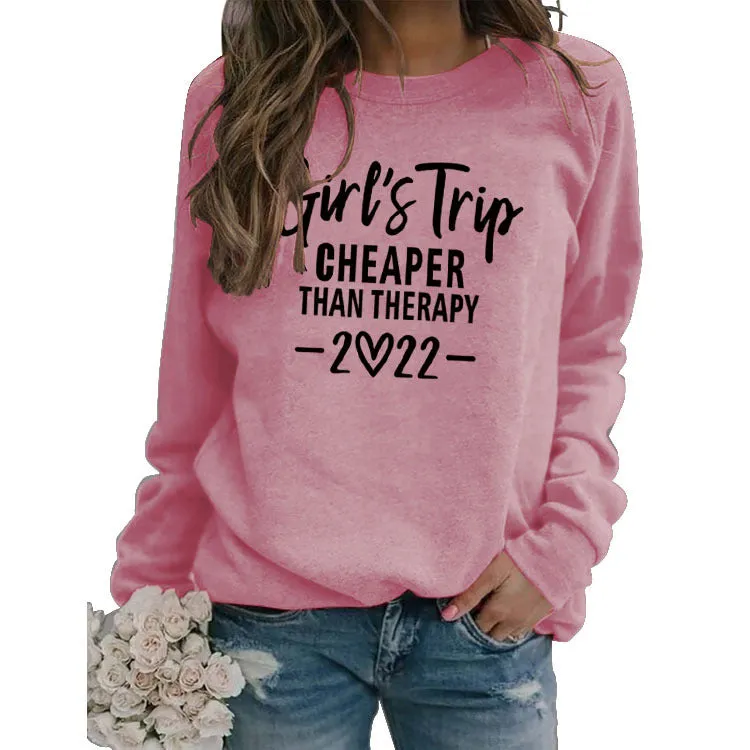 Loose Round Neck Long Sleeve Girls Trip CHEAPER Letter Top Plus Size Sweater