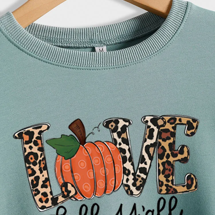 Love Fall Y'all Letters Pumpkin Leopard Print Halloween Long-sleeved Large Size Sweater