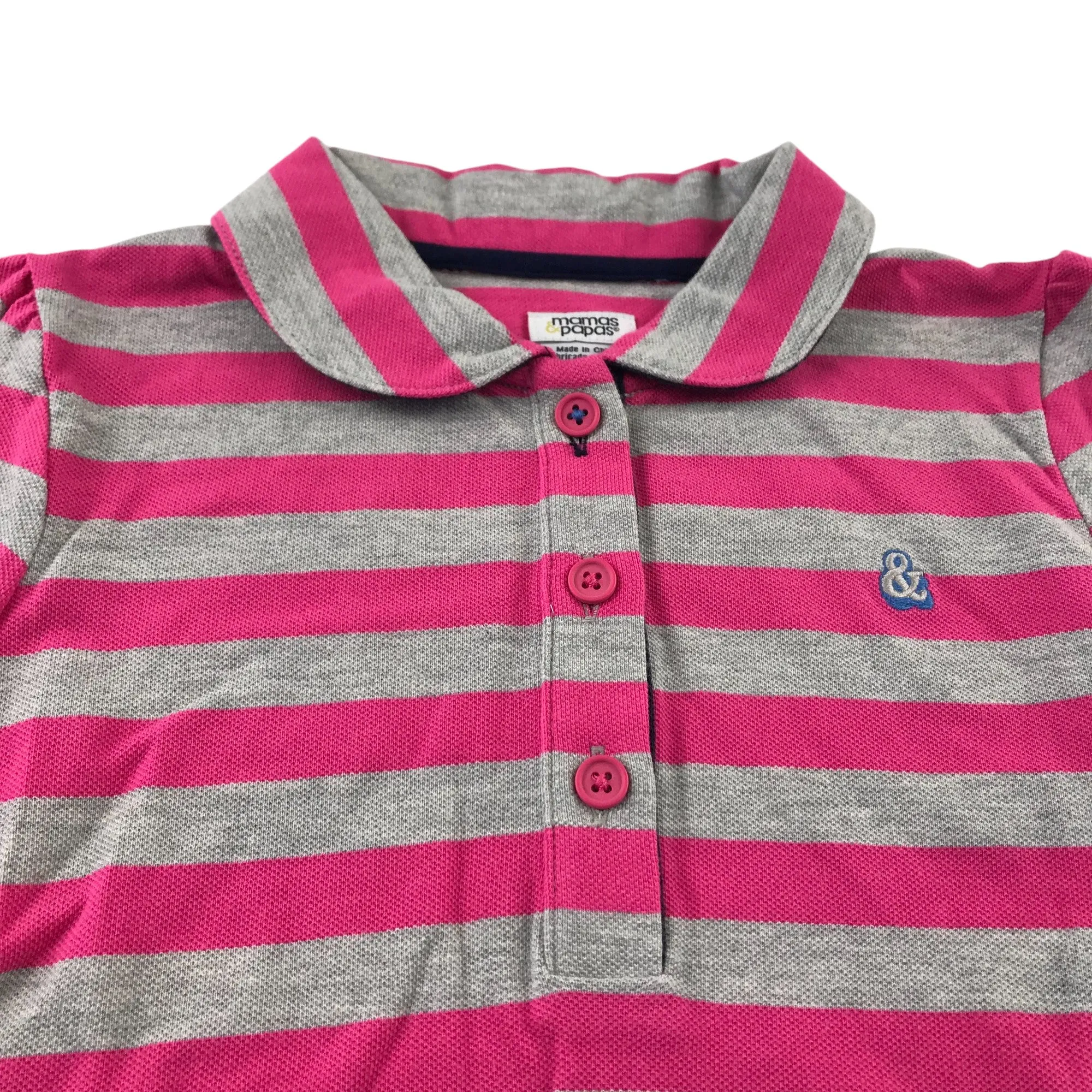 Mamas & Papas polo shirt 4-5 years pink and grey stripy short sleeve