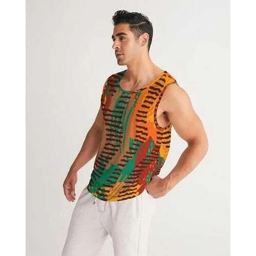 Mens Shirts, Orange and Brown Geometric Style Tank Top