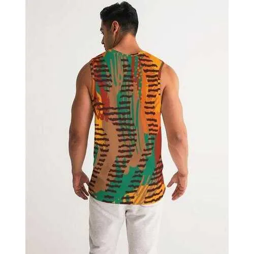 Mens Shirts, Orange and Brown Geometric Style Tank Top