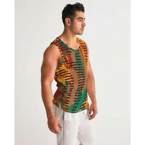 Mens Shirts, Orange and Brown Geometric Style Tank Top