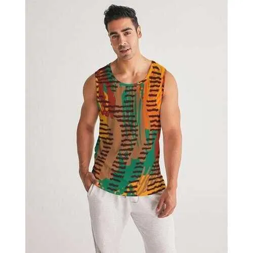 Mens Shirts, Orange and Brown Geometric Style Tank Top