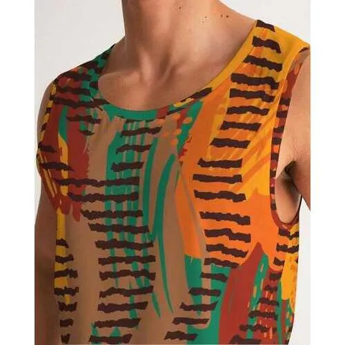 Mens Shirts, Orange and Brown Geometric Style Tank Top