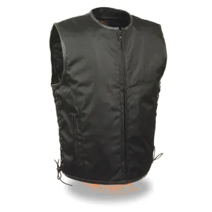 Milwaukee Leather MPM3739 Men's Black 'Side Laced' Textile Zipper Front Motorcycle Vest