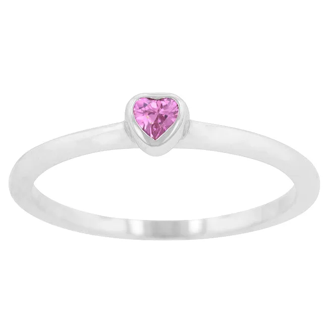 Mini Pink Heart Solitaire Ring