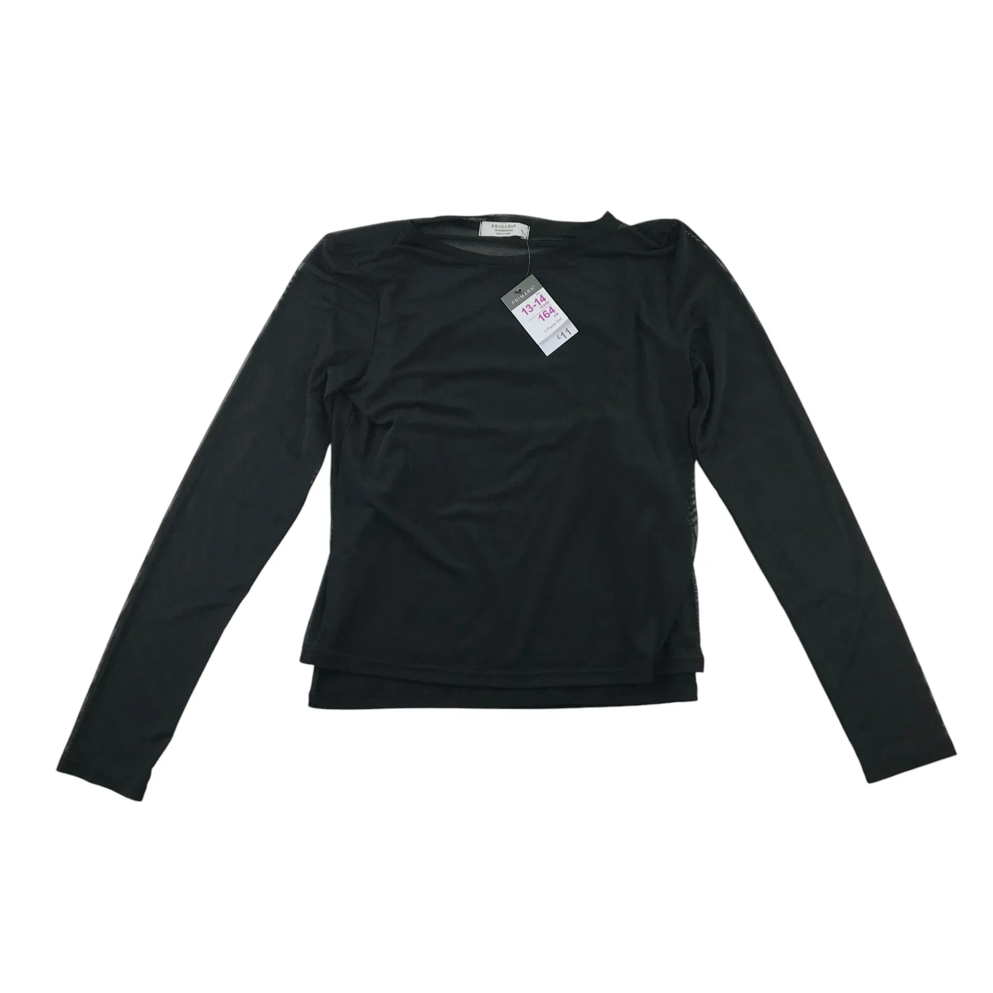 Primark t-shirt 13-14 years black long sleeve see-through mesh top