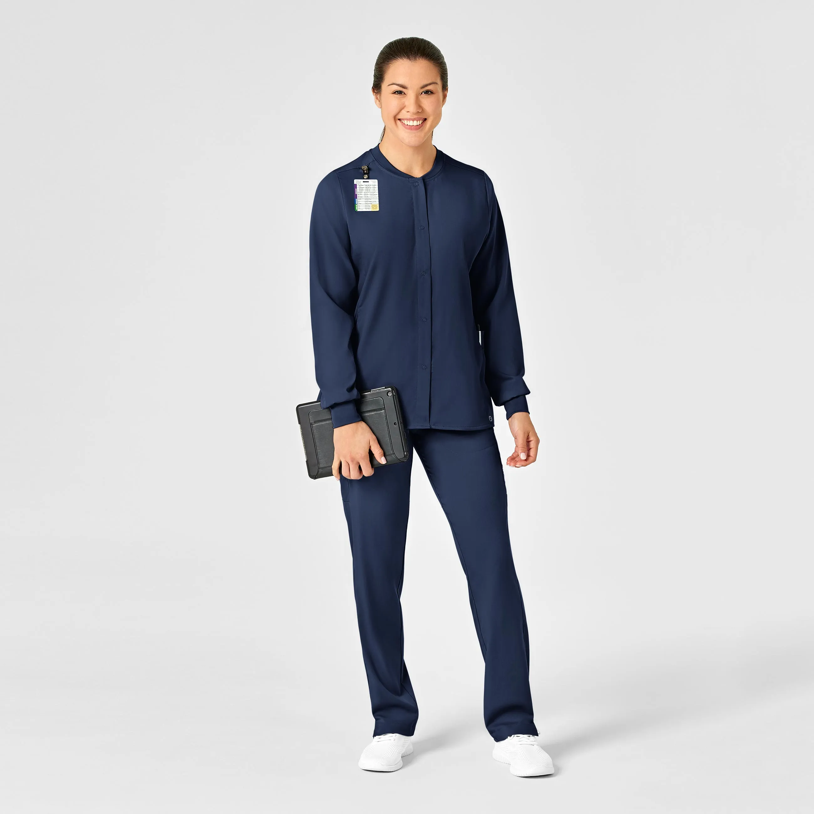 PRO Women's Snap Front Scrub Jacket - Navy