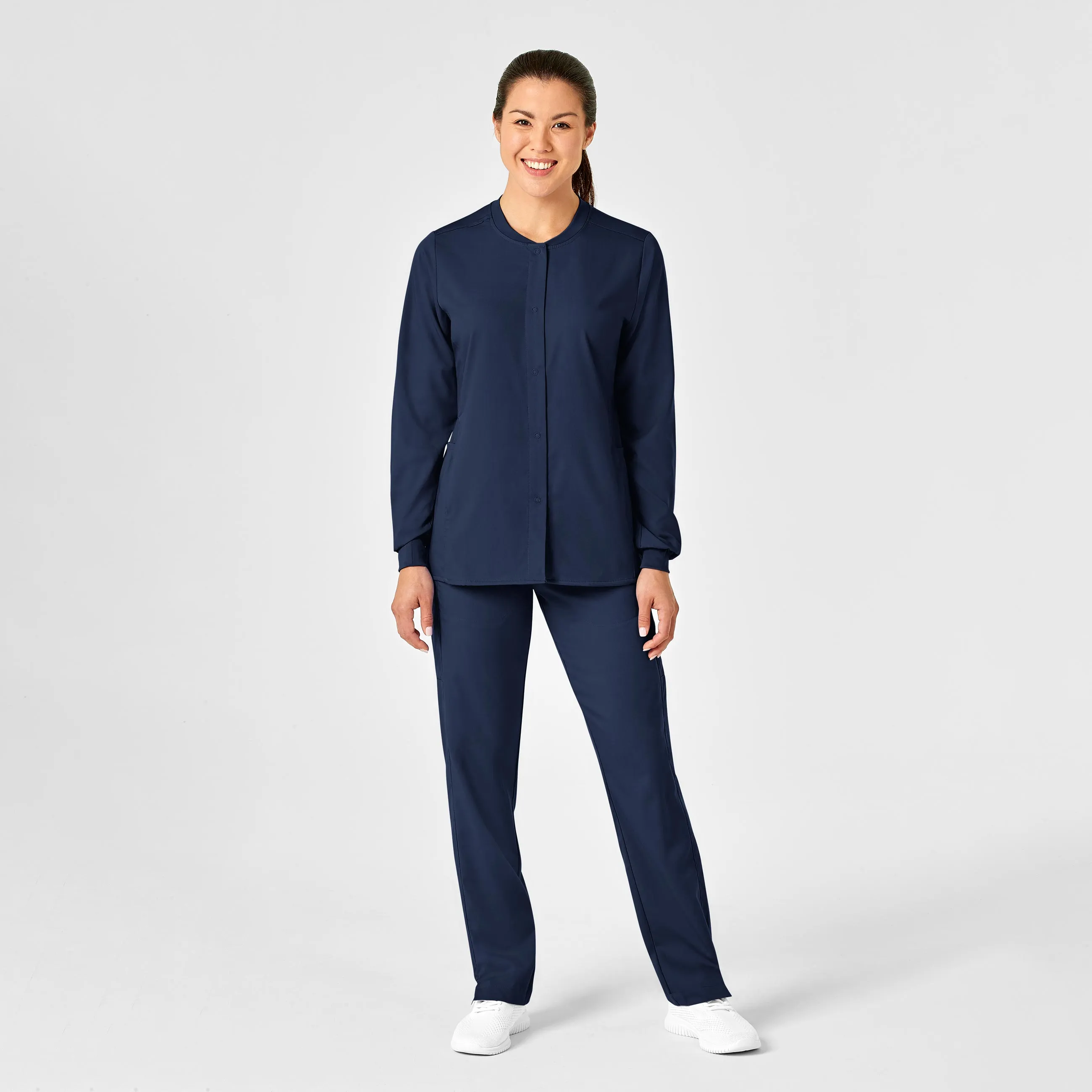 PRO Women's Snap Front Scrub Jacket - Navy