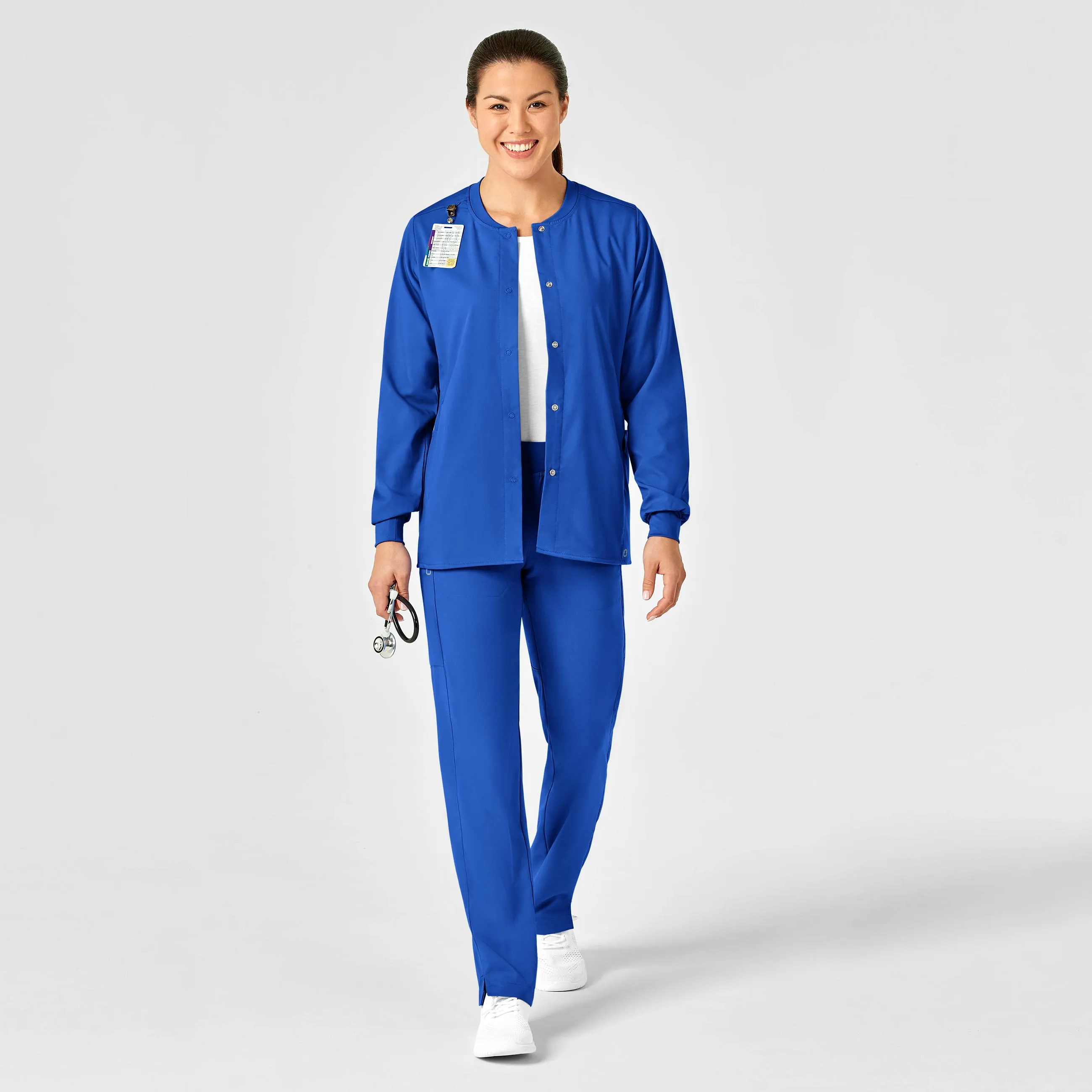 PRO Women's Snap Front Scrub Jacket - Royal