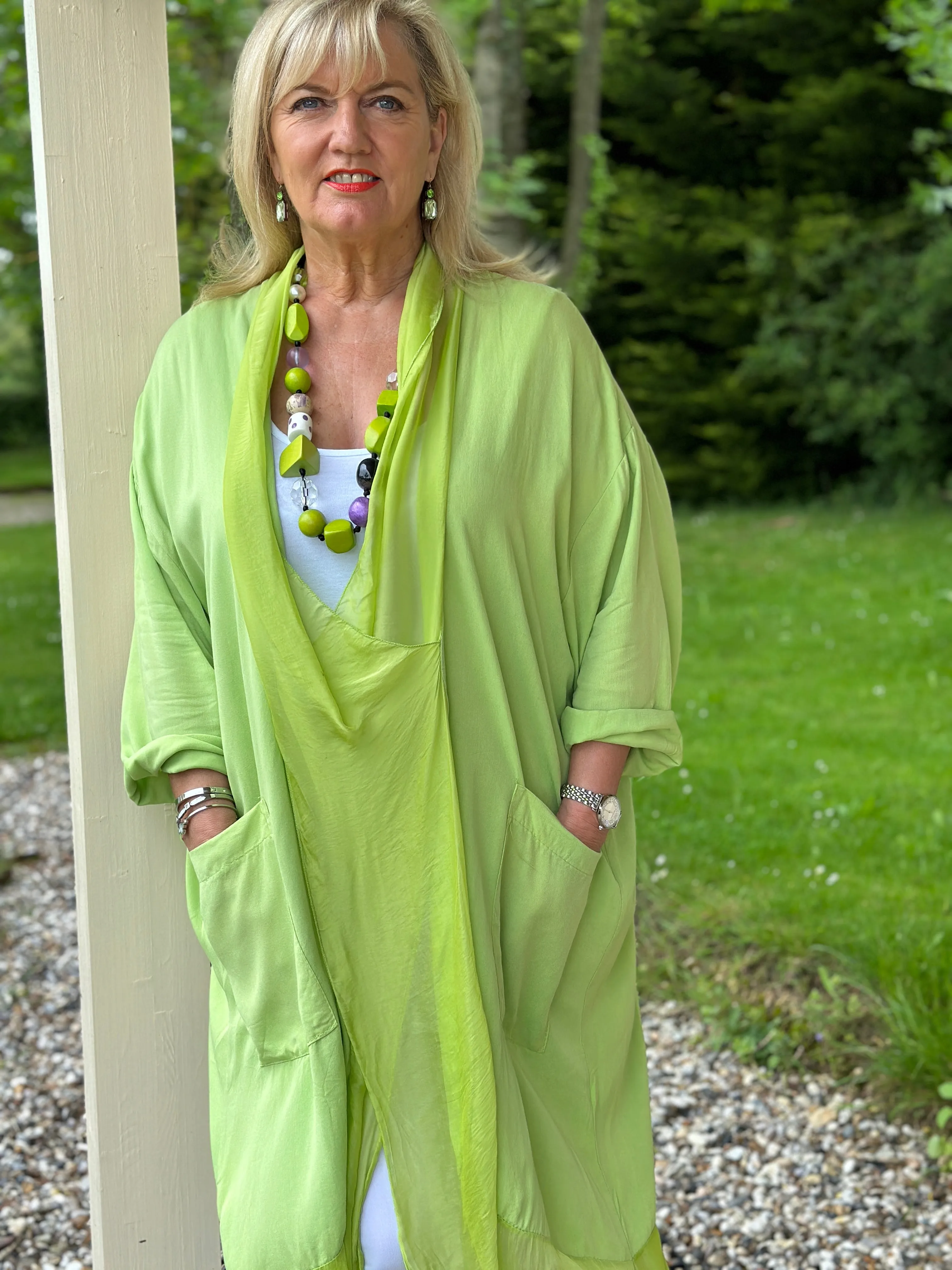 Silk Crossover Tunic | Lime