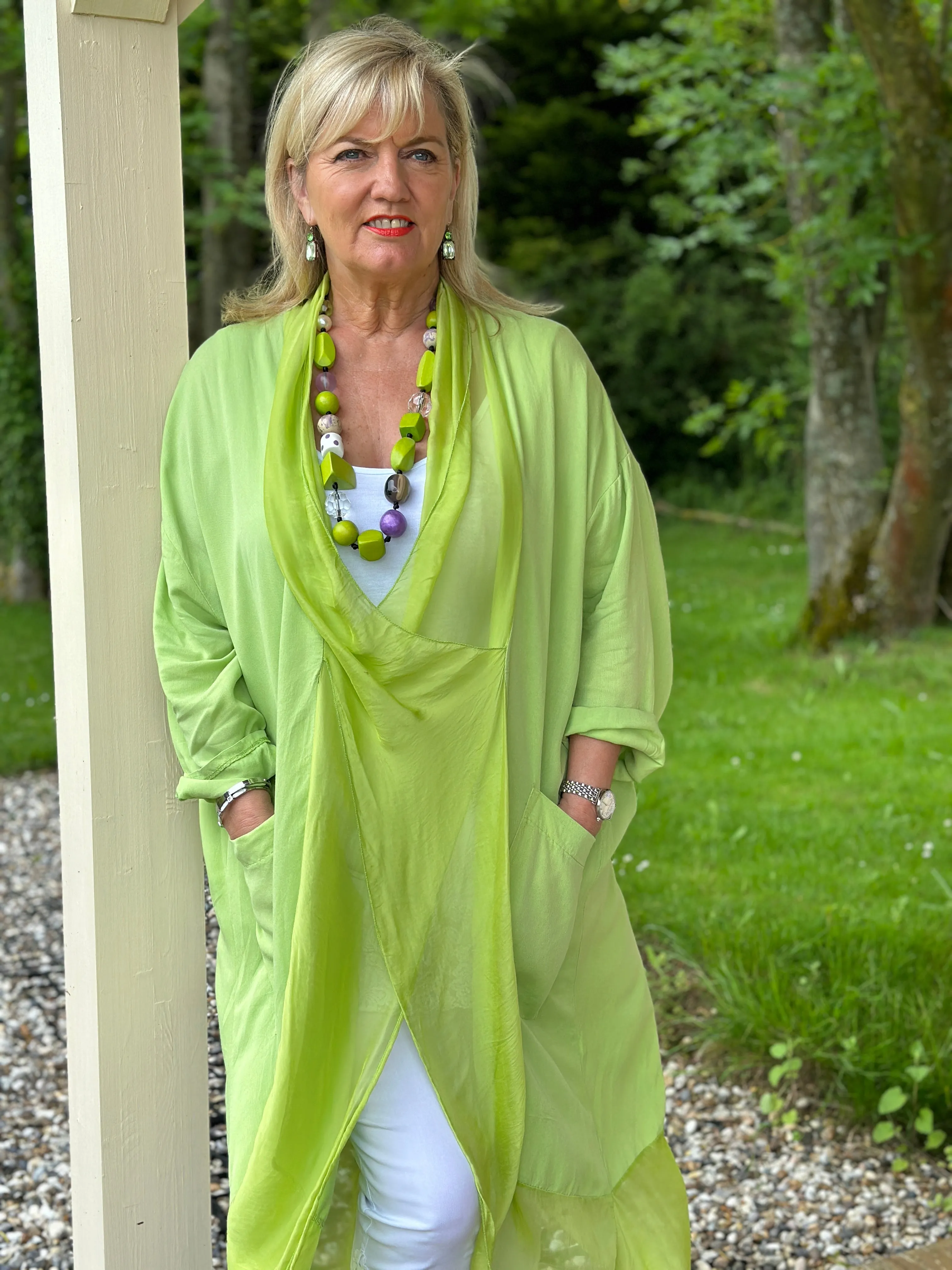 Silk Crossover Tunic | Lime