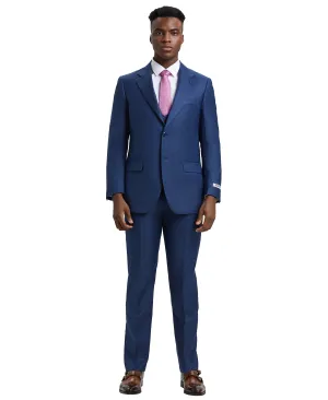 Stacy Adams Hybrid-Fit Textured Suit w/ Double Breasted Vest, Blue Steel