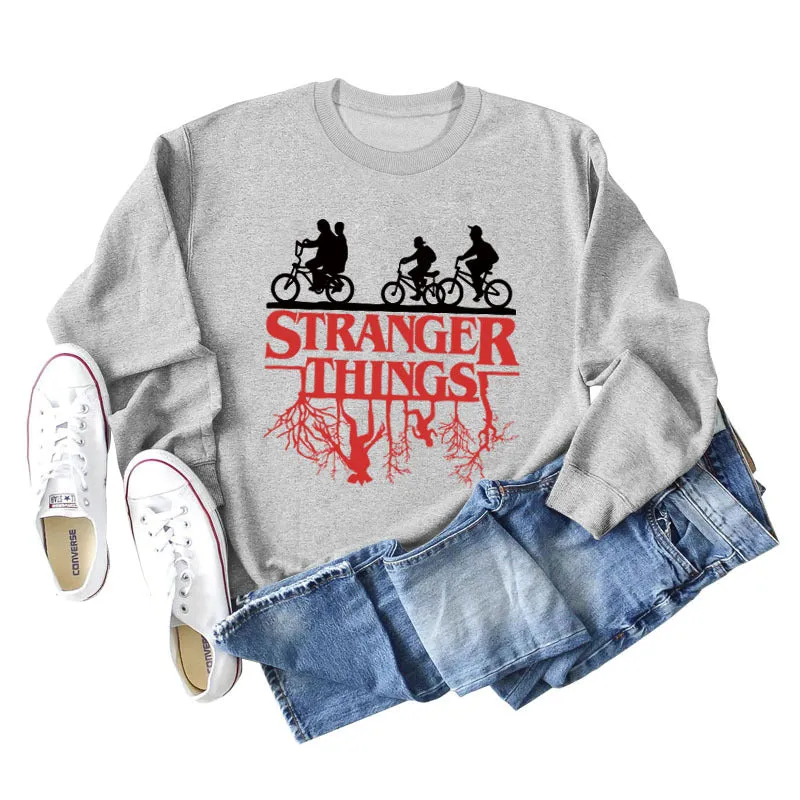 STRANGER THINGS Bottomed Women's Round Neck Letter Printed Long Sleeved Sweater