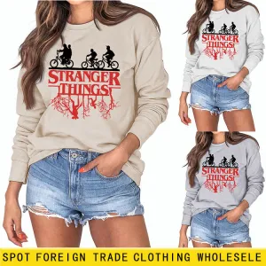 STRANGER THINGS Bottomed Women's Round Neck Letter Printed Long Sleeved Sweater