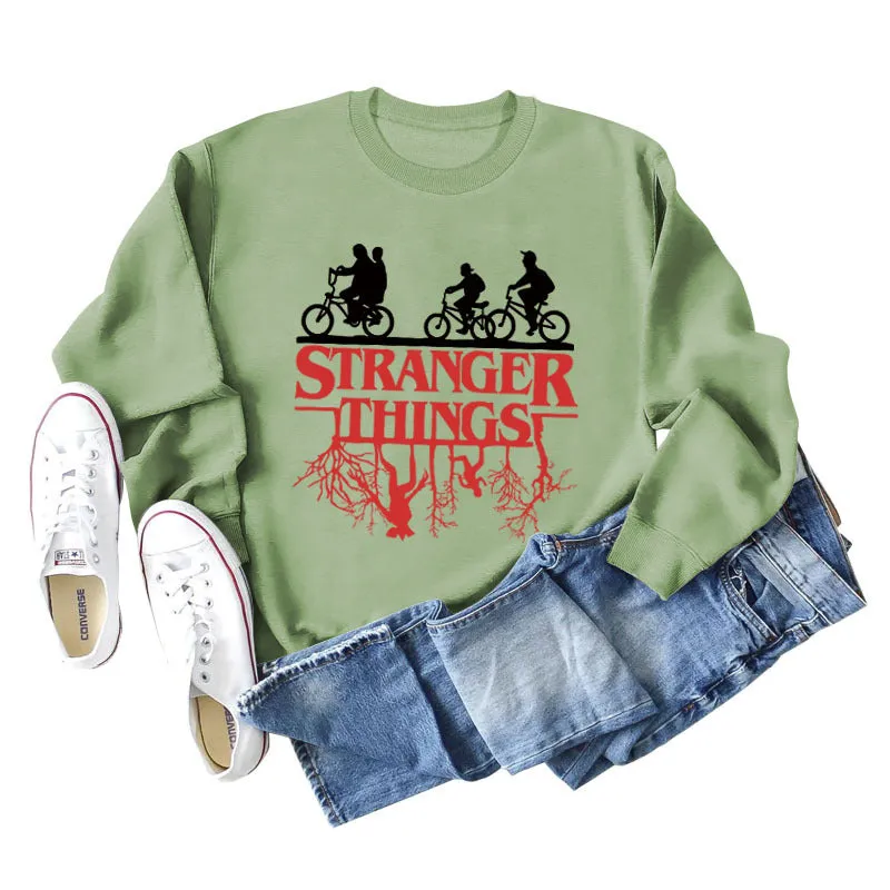 STRANGER THINGS Bottomed Women's Round Neck Letter Printed Long Sleeved Sweater