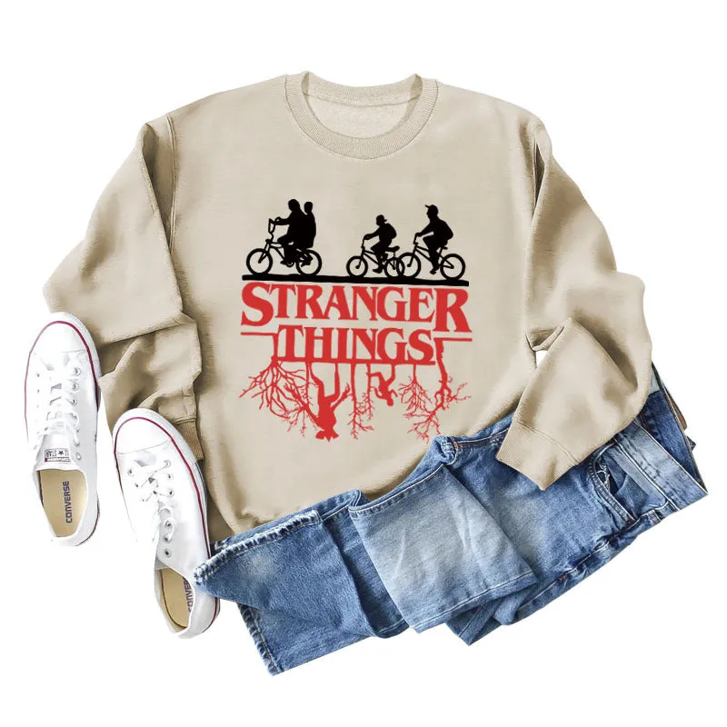 STRANGER THINGS Bottomed Women's Round Neck Letter Printed Long Sleeved Sweater