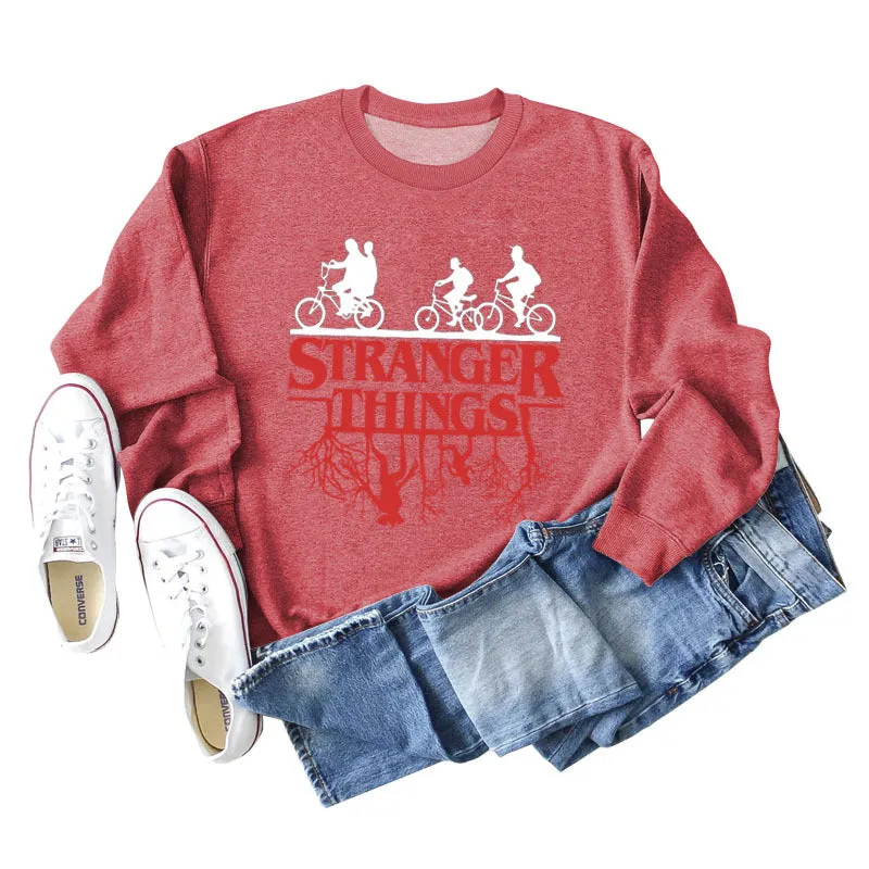 STRANGER THINGS Bottomed Women's Round Neck Letter Printed Long Sleeved Sweater