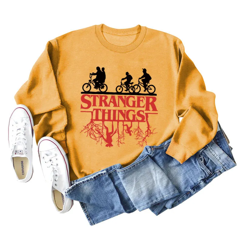 STRANGER THINGS Bottomed Women's Round Neck Letter Printed Long Sleeved Sweater