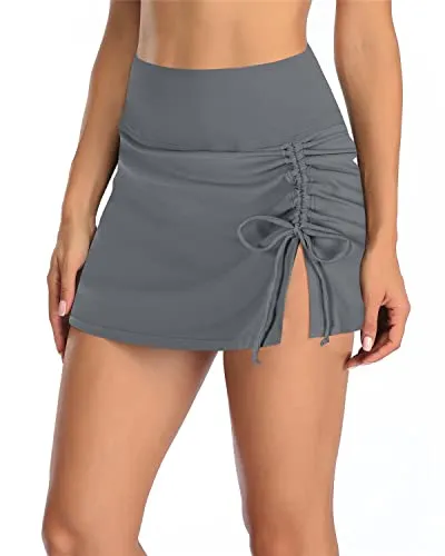 Stylish High Waisted Swim Skirt With Tummy Control For Women-Grey