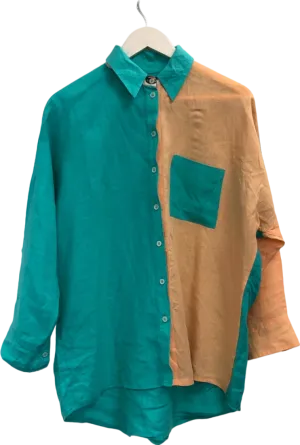 Suits Me Green/Orange Colourblock Linen Sunglasses print Shirt UK XS