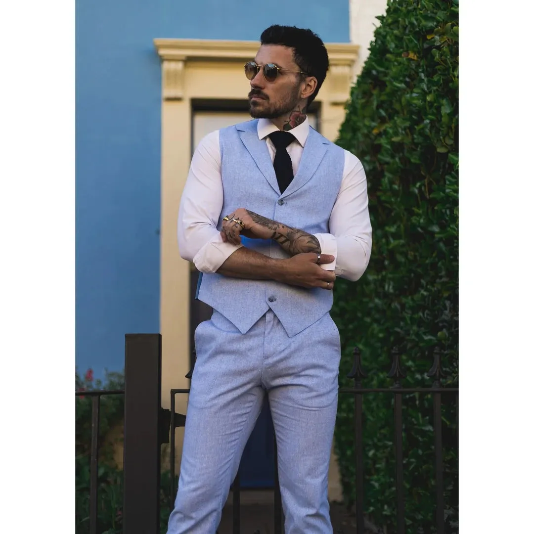 TP-12 - Men's Summer Suit Waistcoat Trousers Linen Formal Royal Blue Wedding