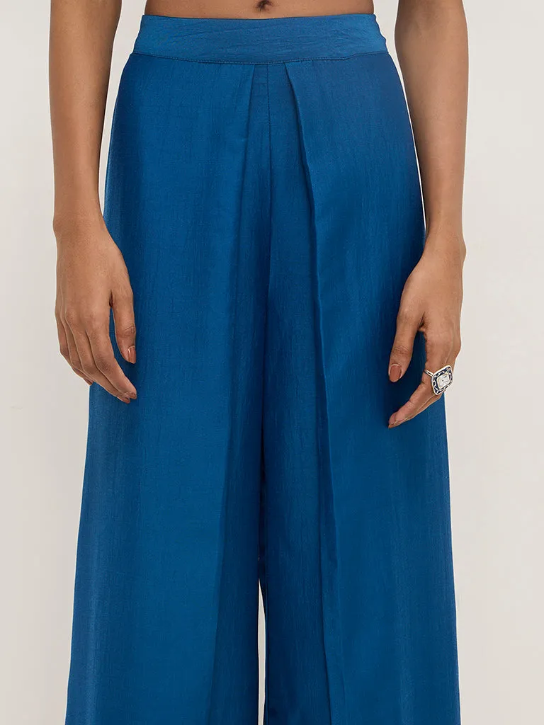 Vark Blue High-Rise Solid Palazzos