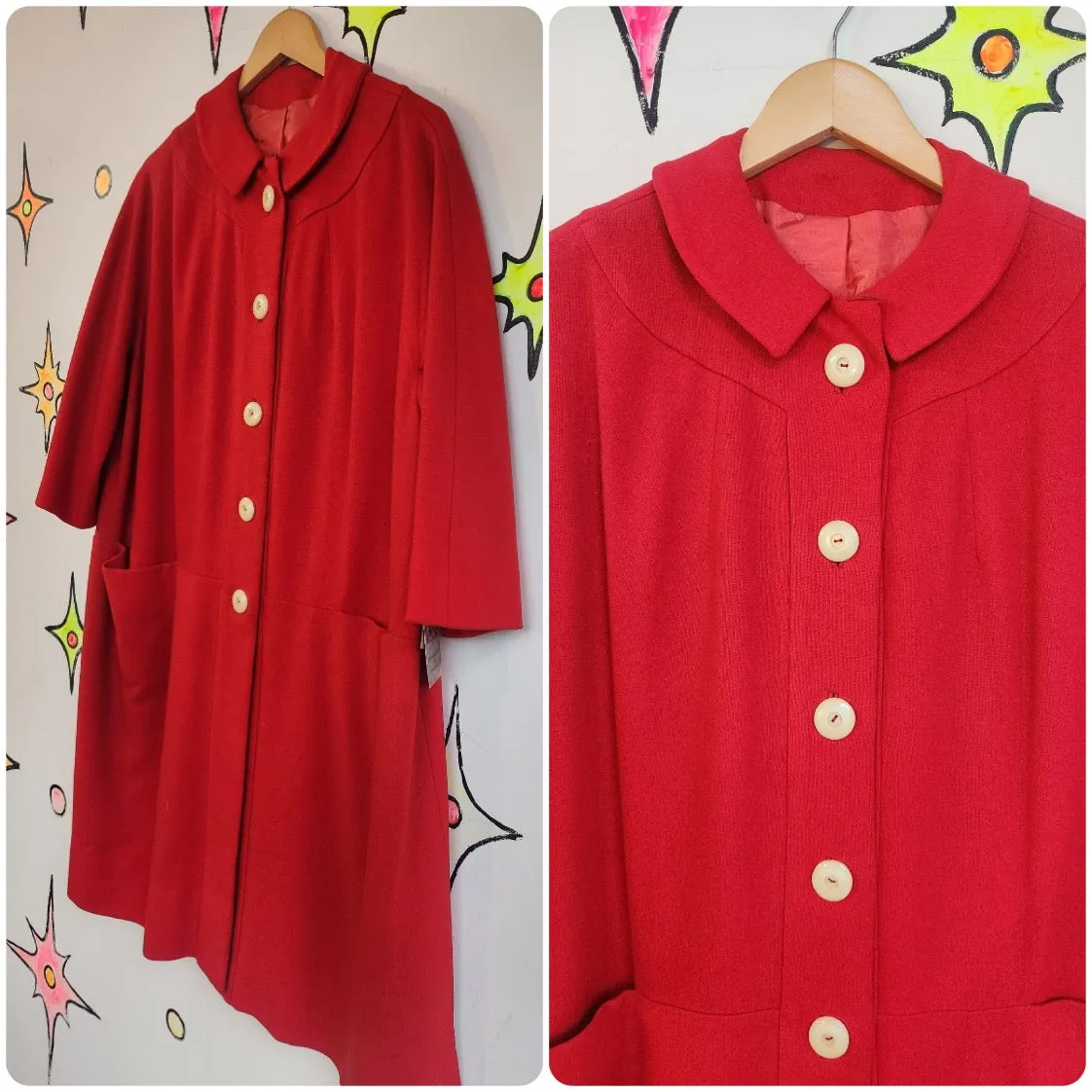 Vintage 50s 60s | Red Wool Pinup Old Hollywood Heavy Winter Coat