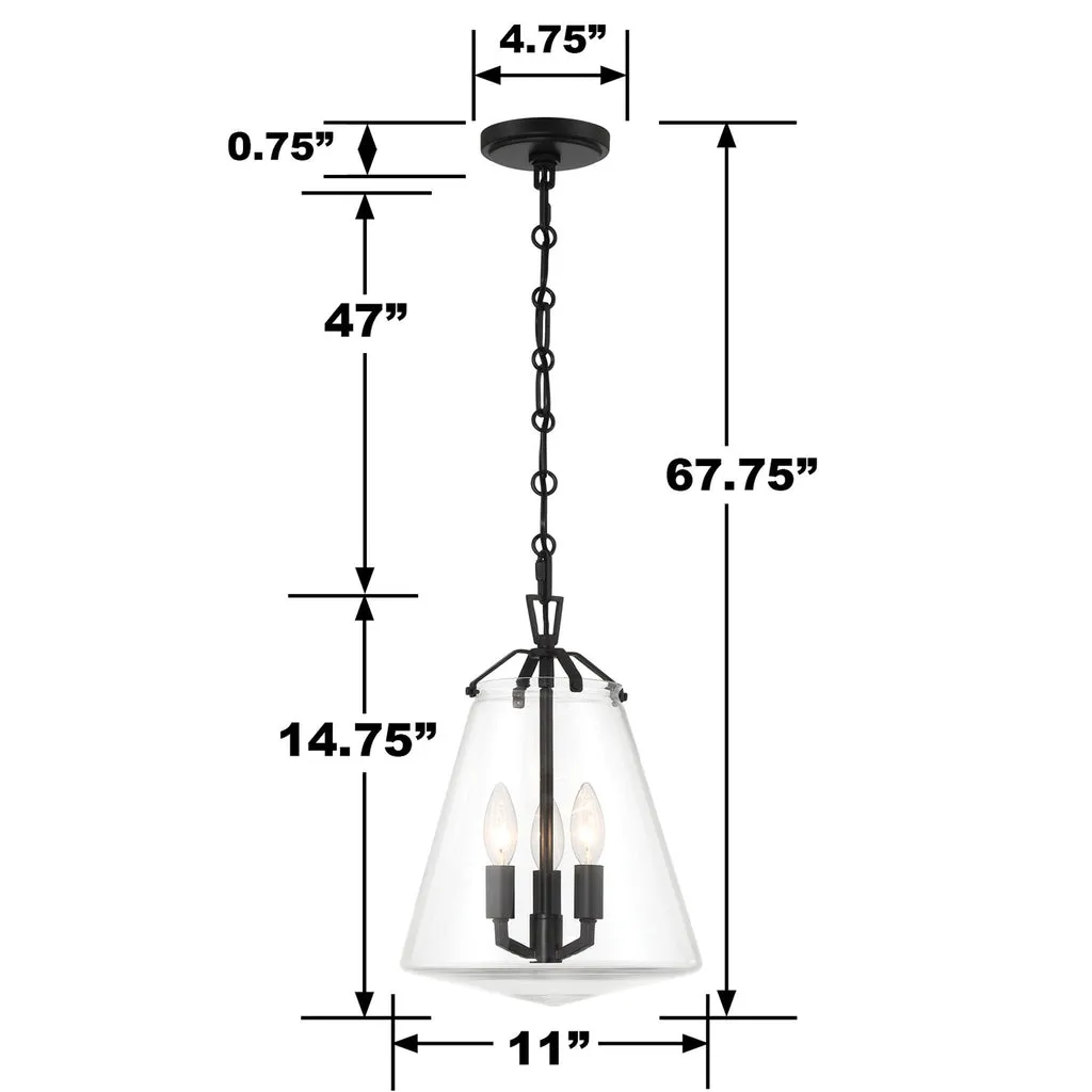 Voss 3 Light Matte Black Mini Chandelier