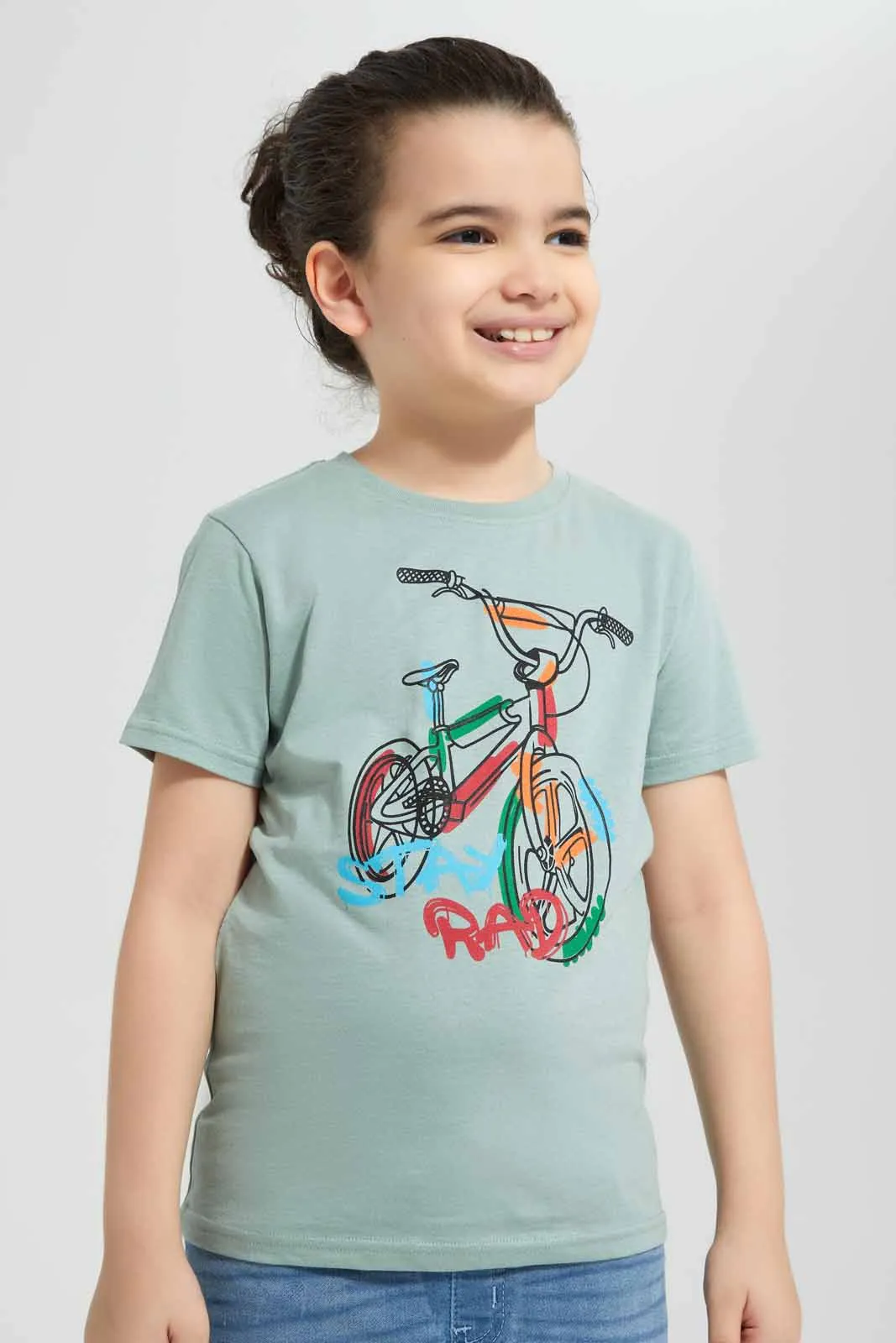 White And Green Bicycle T-Shirts Set (Pack Of 2)