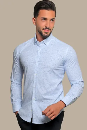 White Shirt with Blue Paisley Print and Lycra