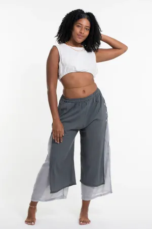 Women's Cotton Double Layers Cropped Pants in Solid Gray, Thailand