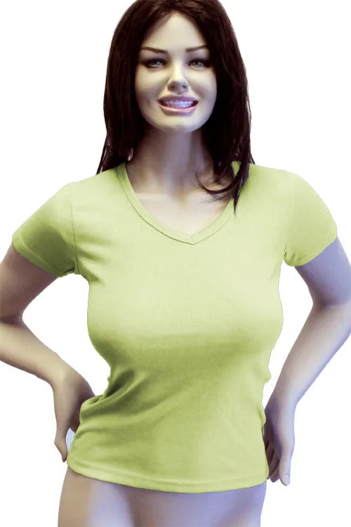 Womens Cotton V-Neck T-Shirt - Lime Green