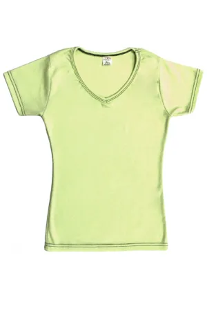 Womens Cotton V-Neck T-Shirt - Lime Green