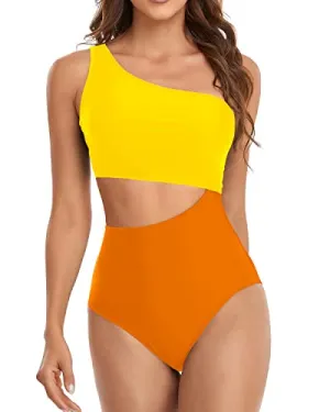 Women's One Piece Strapless Bathing Suit Cutout Swimwear Monokini-Orange